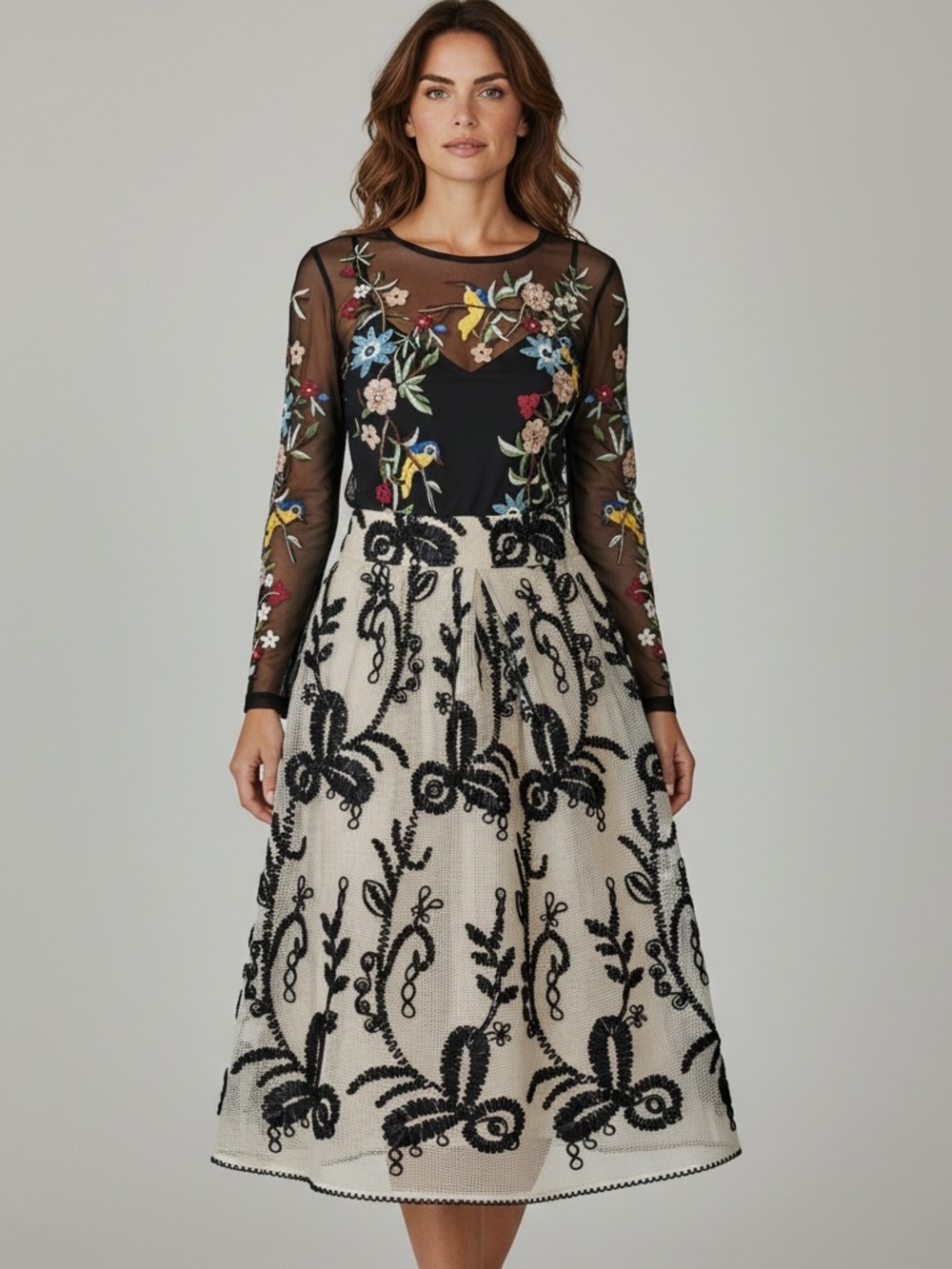 Anthropologie dRA Los Angeles Ivory and Black Embroidered
Tulle Skirt
